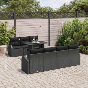 8 teiliges Garten Sofa Set mit Kissen Schwarz Poly Rattan