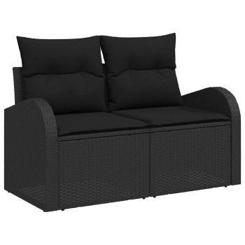 8 teiliges Garten Sofa Set mit Kissen Schwarz Poly Rattan