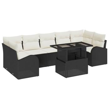 8-teiliges Garten-Sofa-Set mit Kissen Schwarzes Poly-Rattan
