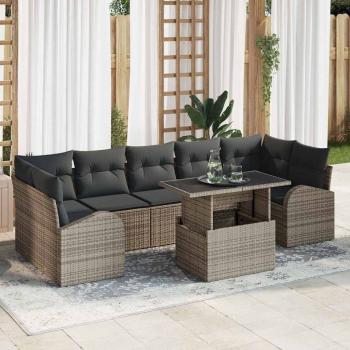 ARDEBO.de - 8-teiliges Garten Sofa Set mit Kissen Grau Poly Rattan