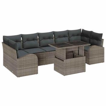 8-teiliges Garten Sofa Set mit Kissen Grau Poly Rattan