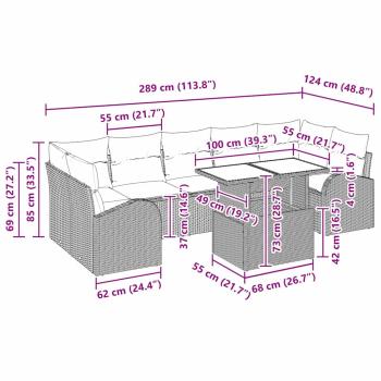 8-teiliges Garten Sofa Set mit Kissen Grau Poly Rattan
