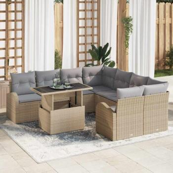 ARDEBO.de - 9-teiliges Garten-Sofaset mit Kissen Beige Poly Rattan