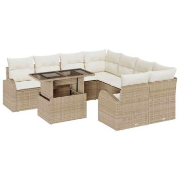 9-teiliges Garten Sofa Set mit Kissen Beige Poly Rattan