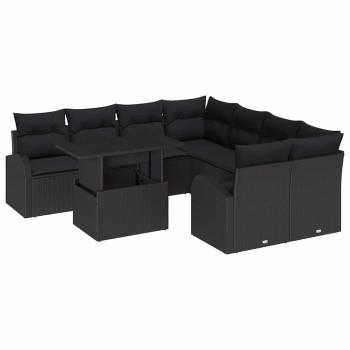 Gartensofa-set 9 stk. Schwarz Poly-Rattan