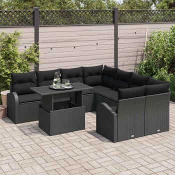 Gartensofa-set 9 stk. Schwarz Poly-Rattan