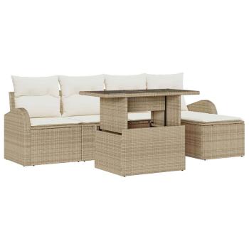 6-teiliges Garten Sofa Set mit Kissen Beige Poly Rattan