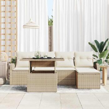 6-teiliges Garten Sofa Set mit Kissen Beige Poly Rattan