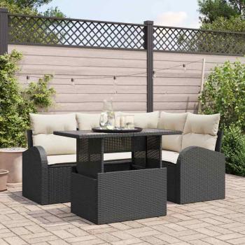 ARDEBO.de - 5-teiliges Garten Sofa Set mit Kissen Schwarz Poly Rattan