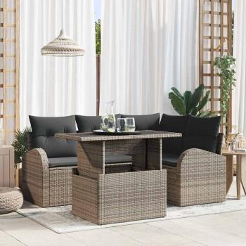 ARDEBO.de - 5-teiliges Garten-Sofa-Set mit Kissen Grau Poly Rattan