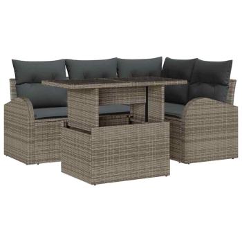 5-teiliges Garten-Sofa-Set mit Kissen Grau Poly Rattan