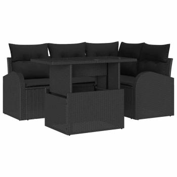 5-teiliges Garten Sofa Set mit Kissen Schwarz Poly Rattan