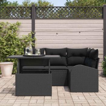 5-teiliges Garten Sofa Set mit Kissen Schwarz Poly Rattan