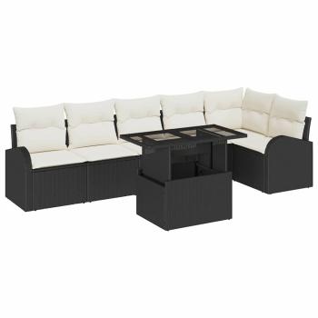 7-teiliges Garten-Sofa-Set mit Kissen in Schwarz aus Poly-Rattan