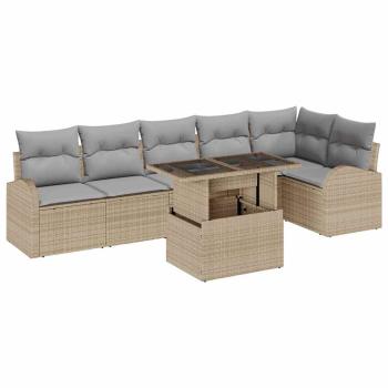 7-teiliges Garten Sofa Set mit Kissen Beige Poly Rattan