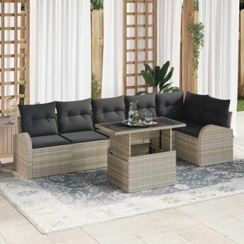 ARDEBO.de - 7-teiliges Garten Sofa Set mit Kissen in Hellgrau aus Poly Rattan