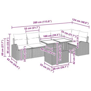 7-teiliges Garten Sofa Set mit Kissen in Hellgrau aus Poly Rattan