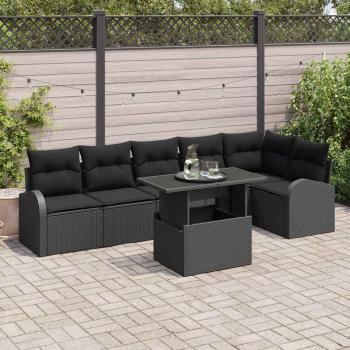 ARDEBO.de - 7-teiliges Garten Sofa Set mit Kissen Schwarz Poly Rattan