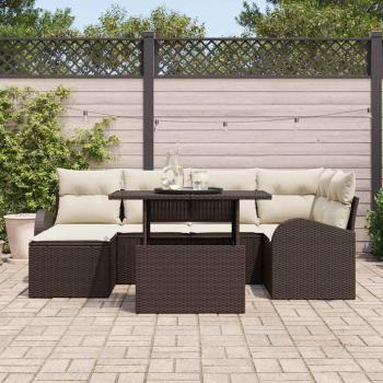 7-teiliges Garten Sofa Set mit Kissen Braun Poly Rattan