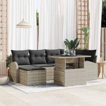 ARDEBO.de - 7-teiliges Garten Sofa Set mit Kissen Hellgrau Poly Rattan