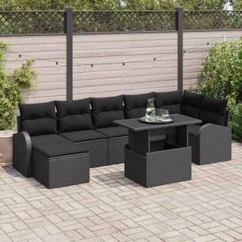 ARDEBO.de - 8-teiliges Garten Sofa Set mit Kissen Schwarz Poly Rattan