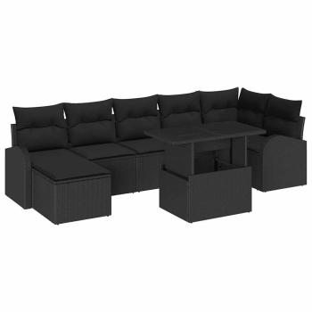 8-teiliges Garten Sofa Set mit Kissen Schwarz Poly Rattan