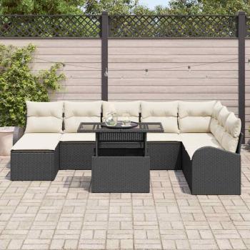 9-teiliges Garten Sofa Set mit Kissen Schwarz Poly Rattan