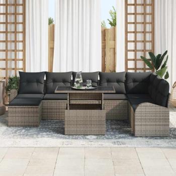 9-teiliges Garten-Sofa-Set mit Kissen Grau Poly-Rattan