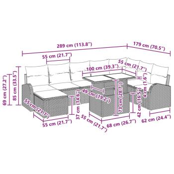 ARDEBO.de - 9-teiliges Garten Sofa Set mit Kissen Beige Poly Rattan
