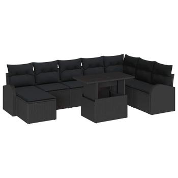 9 Teiliges Garten Sofa Set mit Kissen Schwarz Poly Rattan