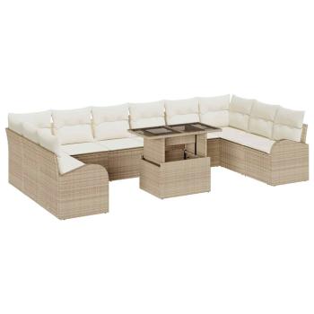 11-teiliges Garten Sofa Set mit Kissen Beige Poly Rattan