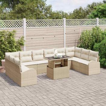11-teiliges Garten Sofa Set mit Kissen Beige Poly Rattan