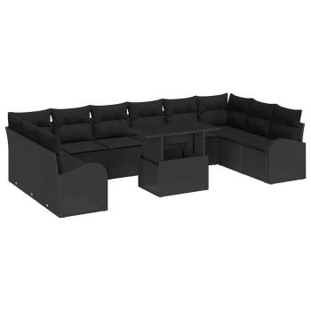 11-teiliges Garten Sofa Set mit Kissen Schwarz Poly Rattan