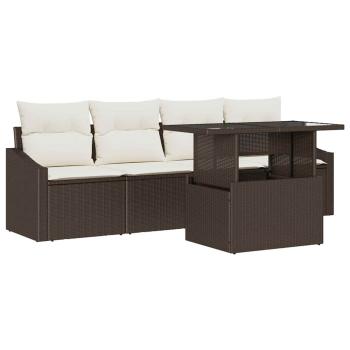 5-teiliges Garten Sofa Set mit Kissen Braun Poly Rattan