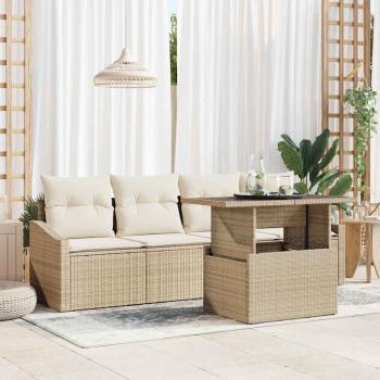 ARDEBO.de - 5-teiliges Garten-Sofaset mit Kissen Beige Poly-Rattan