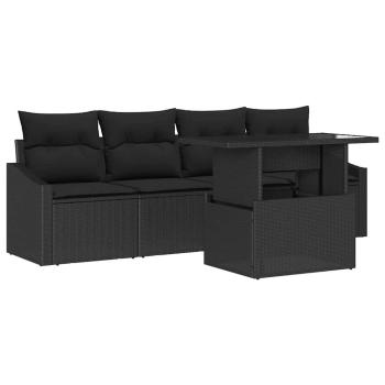 5-teiliges Garten-Sofa-Set mit Kissen Schwarz Poly Rattan