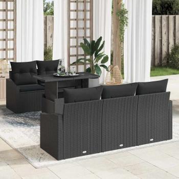 ARDEBO.de - 6-teiliges Garten Sofa Set mit Kissen Schwarz Poly Rattan