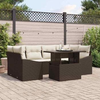 ARDEBO.de - Garten-Sofa-Set mit Kissen 7 pcs Braun und Creme Poly-Rattan