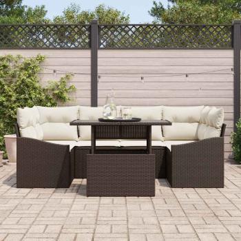 Garten-Sofa-Set mit Kissen 7 pcs Braun und Creme Poly-Rattan