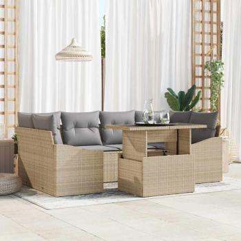 ARDEBO.de - 7-teiliges Garten Sofa Set mit Kissen Beige Poly Rattan