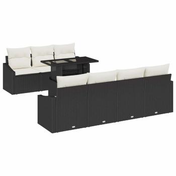 8-teiliges Garten-Sofa-Set mit Kissen Schwarz Poly-Rattan