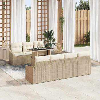 ARDEBO.de - 8-teiliges Garten-Sofa-Set mit Kissen beige Poly-Rattan