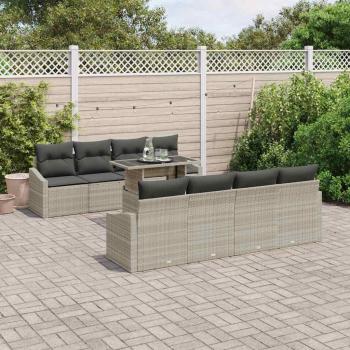 ARDEBO.de - 9-teiliges Garten-Sofaset mit Kissen in Hellgrau Poly Rattan
