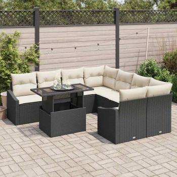 9-teiliges Garten-Sofa-Set mit Kissen Schwarz Poly-Rattan