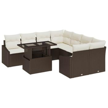 9-teiliges Garten-Sofa-Set mit Kissen Braun Poly-Rattan