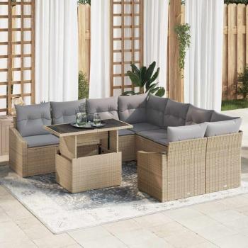 ARDEBO.de - 9-teiliges Garten Sofa Set mit Kissen Beige Poly Rattan
