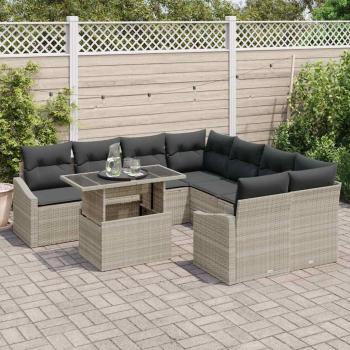 9-teiliges Garten-Sofa-Set mit Kissen in Hellgrau aus Poly-Rattan