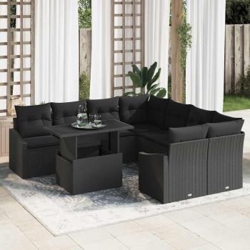 ARDEBO.de - 9-teiliges Garten-Sofa-Set mit Kissen Schwarz Poly-Rattan