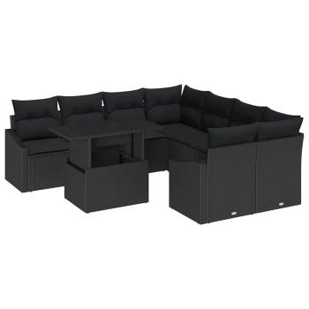 9-teiliges Garten-Sofa-Set mit Kissen Schwarz Poly-Rattan