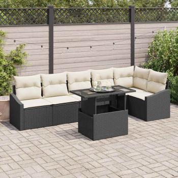 ARDEBO.de - 7-teiliges Garten-Sofa-Set mit Kissen Schwarz Poly-Rattan